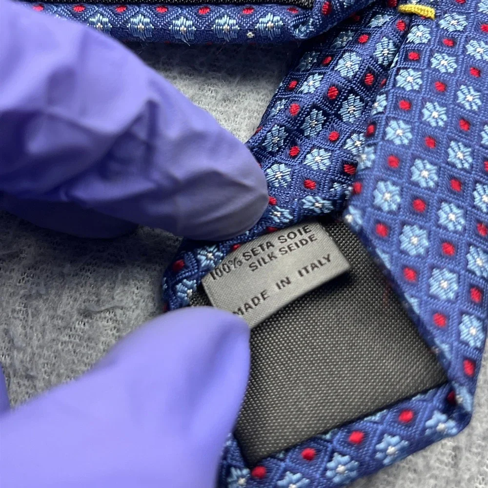 Canali 1934 Tie 100% Silk Blue Geometric Floral Medallion Check Italy Luxury